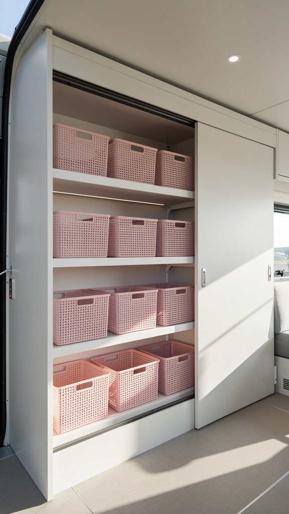 Pink Woven Storage Baskets - Pink RV Decorating Ideas