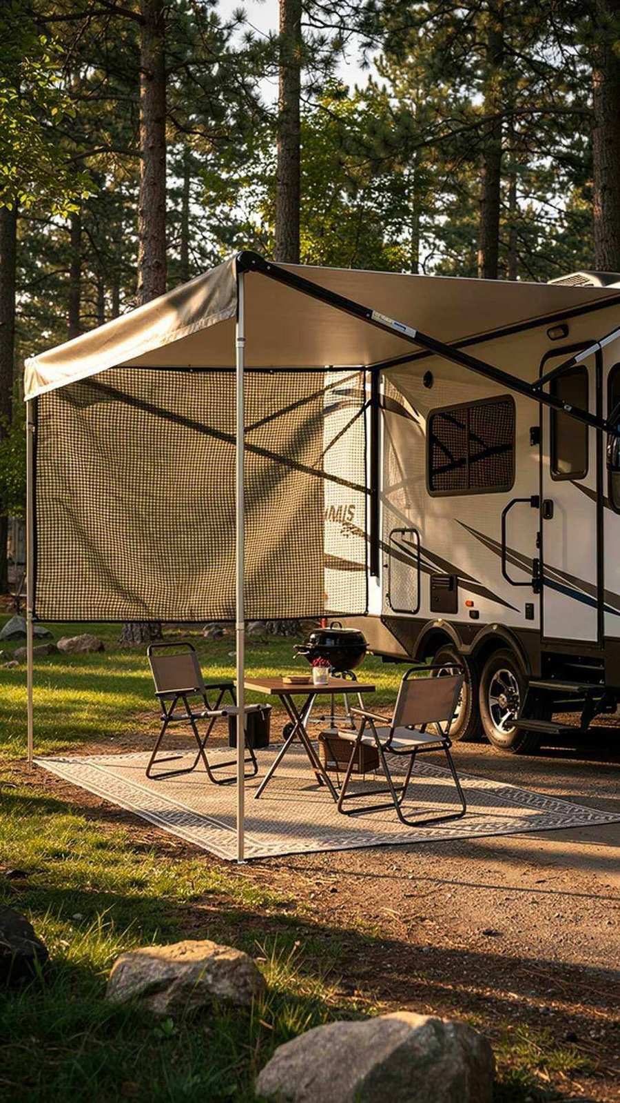 Privacy screen attached to RV awning