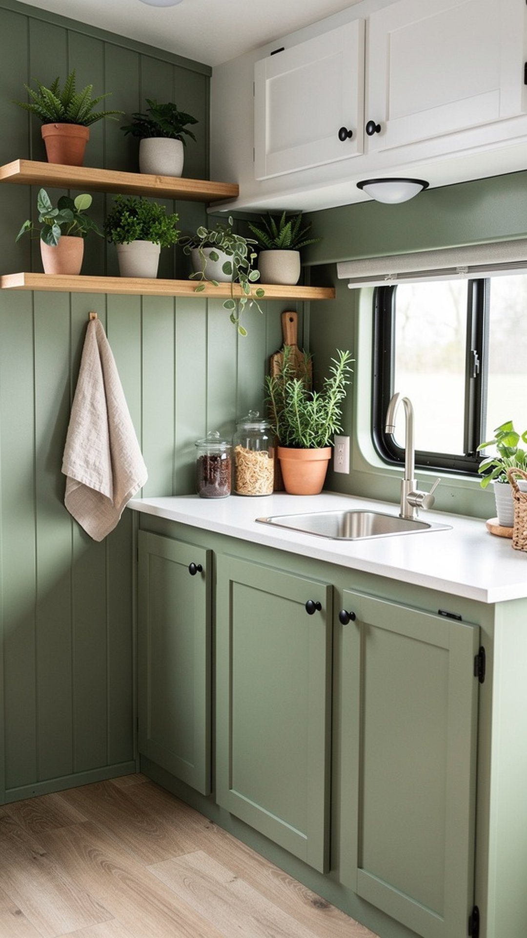 Soft Sage Green Shiplap Backsplash
