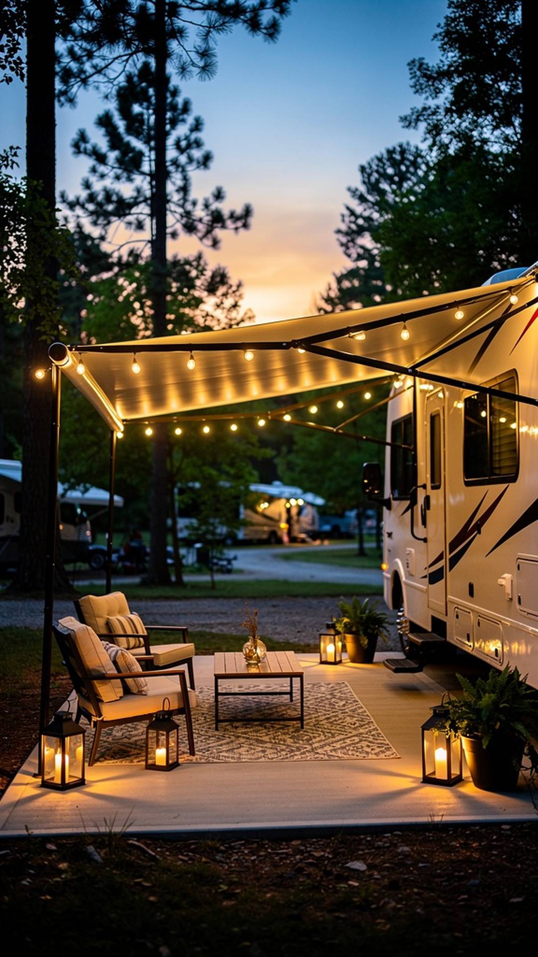 String lights hanging over RV patio