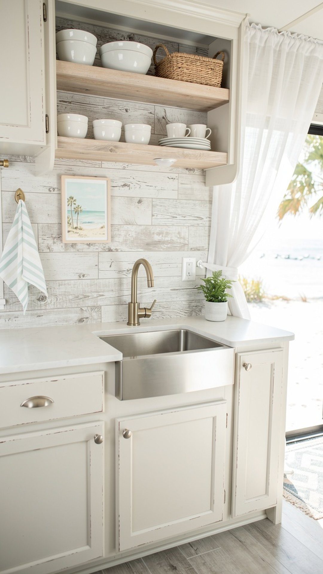 Whitewashed Shiplap Backsplash
