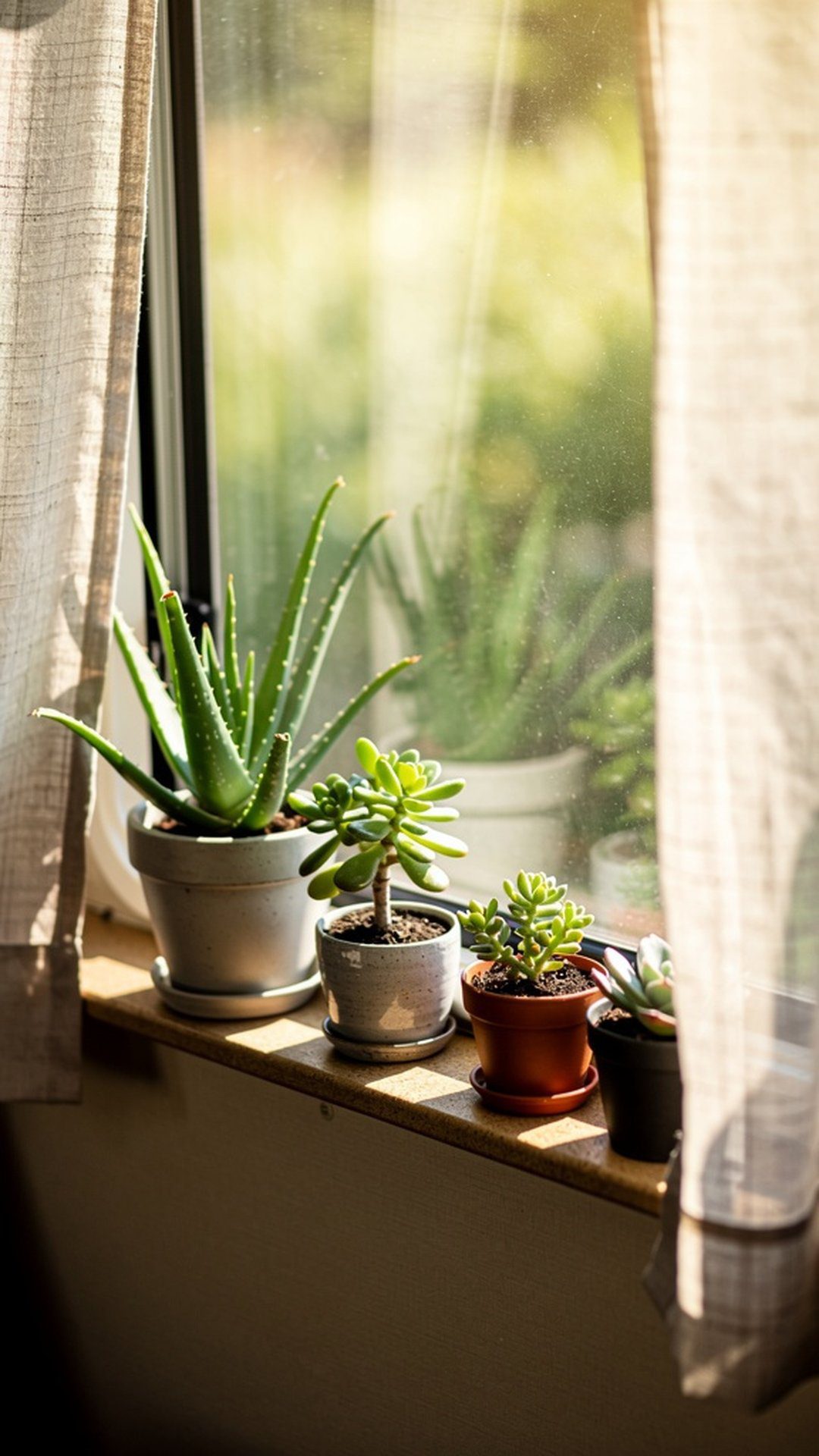 Plants on RV windowsill with natural light