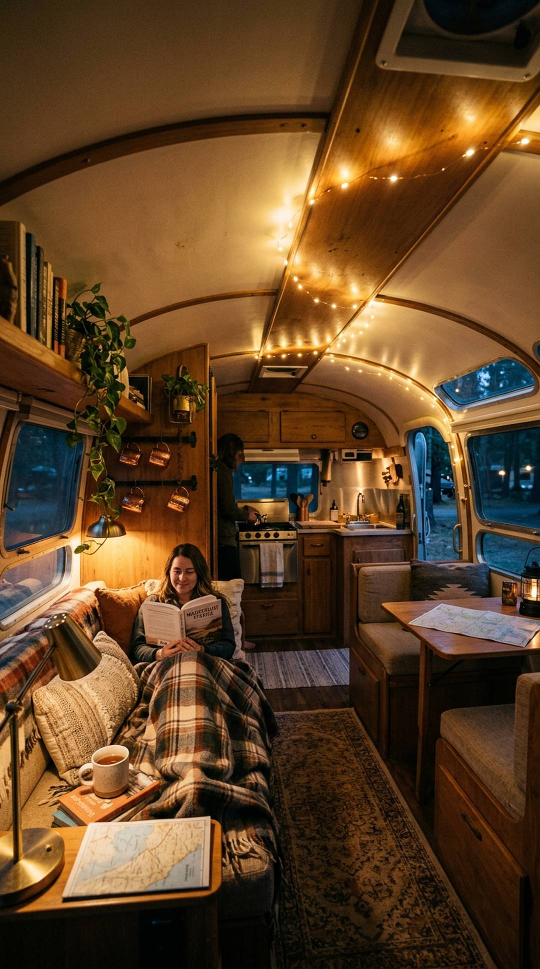 RV with warm string lights