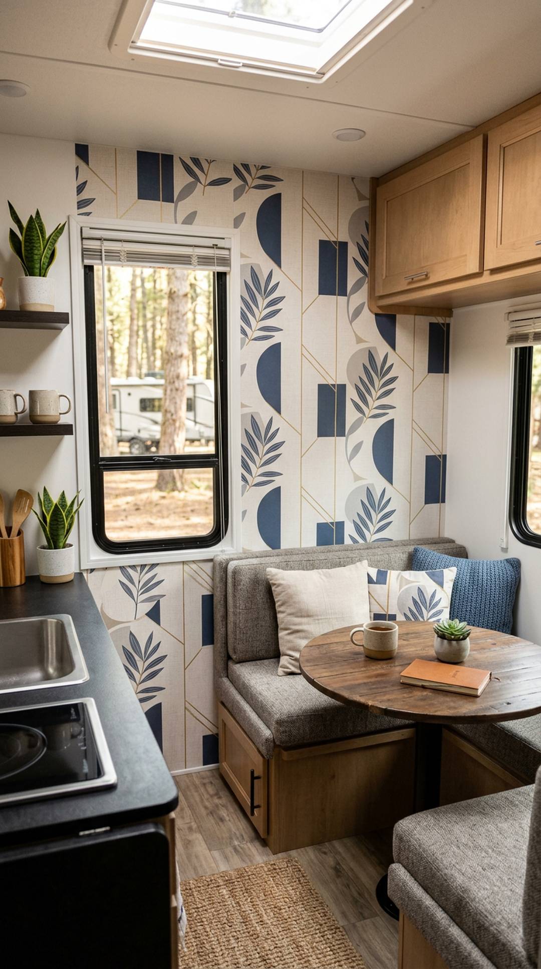 RV interior with accent wallpaper