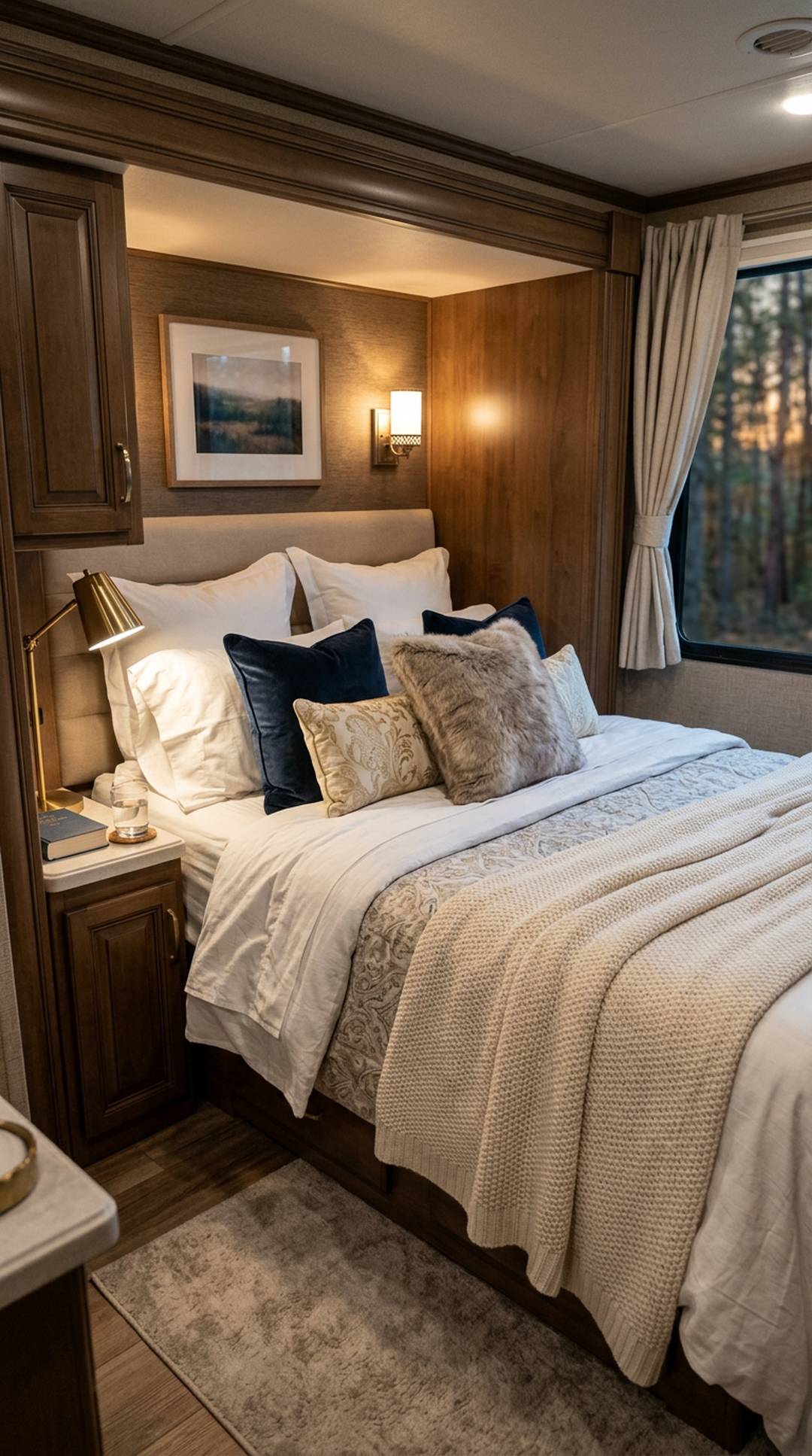 Luxurious RV bedroom with quality bedding