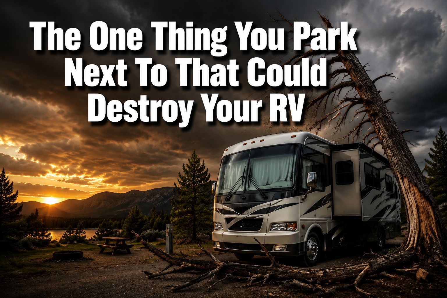 Professional () hero image with : 'The One Thing You Park Next To That Could Destroy Your RV' in extra large white with dark