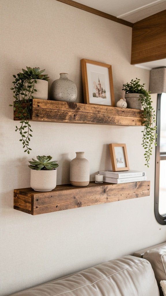 Floating wooden shelves in RV