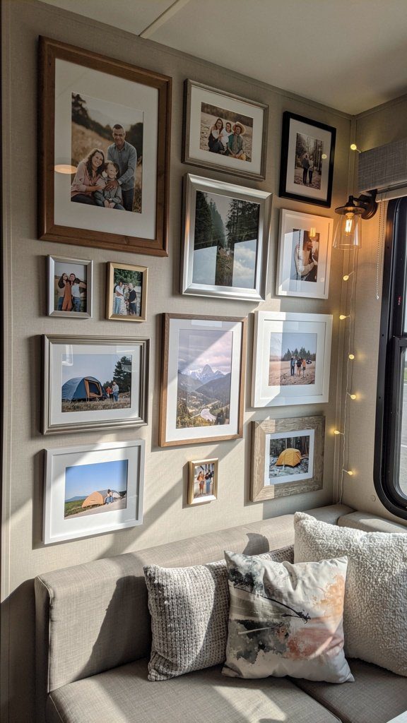 Gallery wall with framed photos in RV
