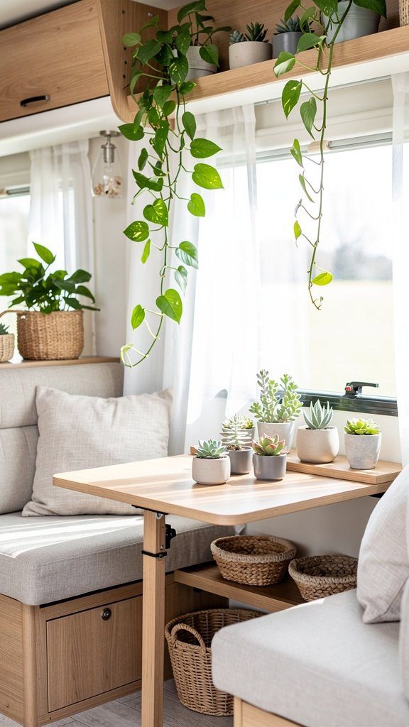 Indoor plants throughout RV interior