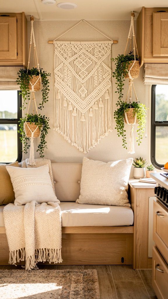 Macramé wall hanging in RV