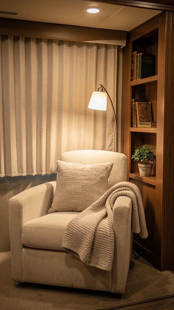 Cozy reading nook in RV corner