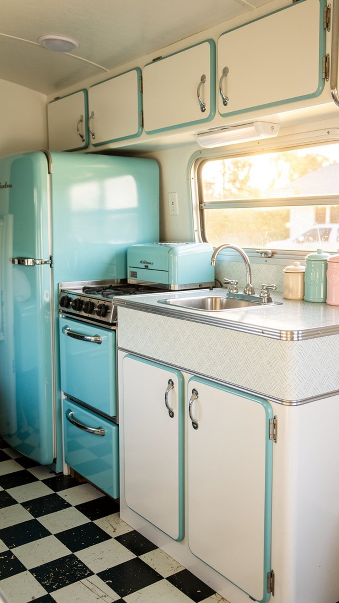 1. Retro Turquoise and White Kitchen Refresh
