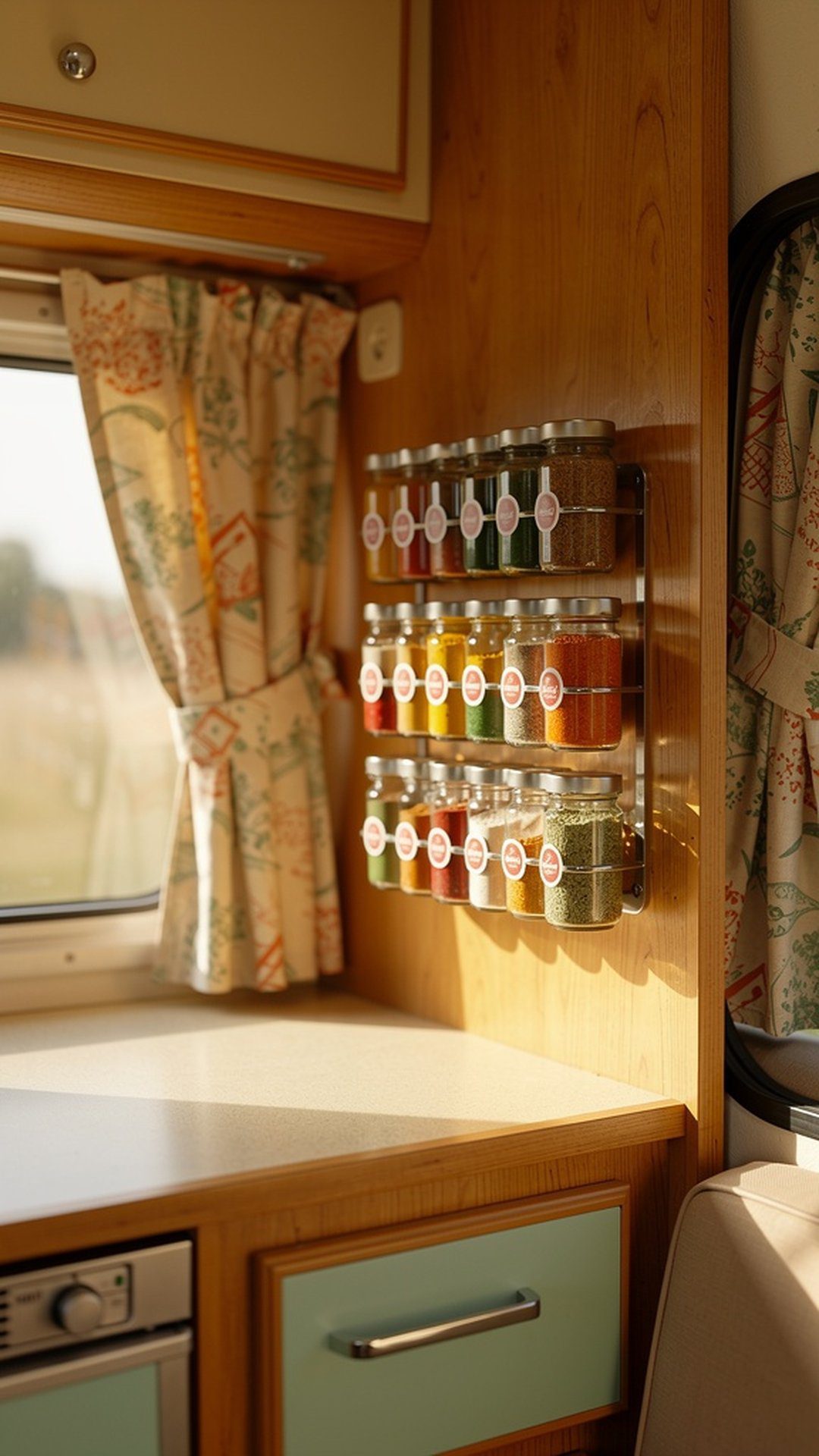 Magnetic spice rack in vintage camper