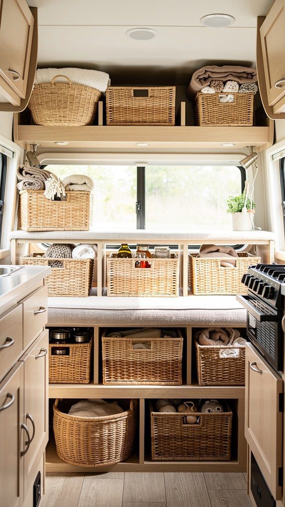 Decorative woven baskets in RV