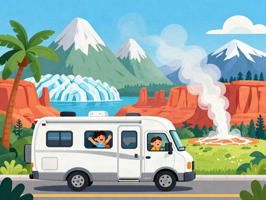 RV traveling through diverse American landscapes