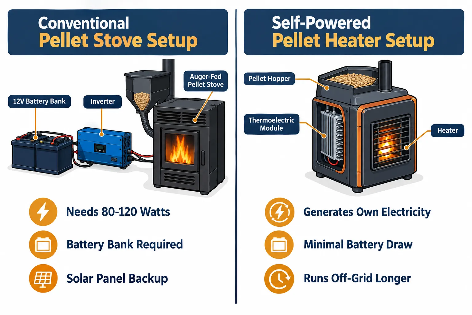 Power Needs for Off-Grid and Cold-Weather RV Camping With New Self-Powered Pellet Heaters