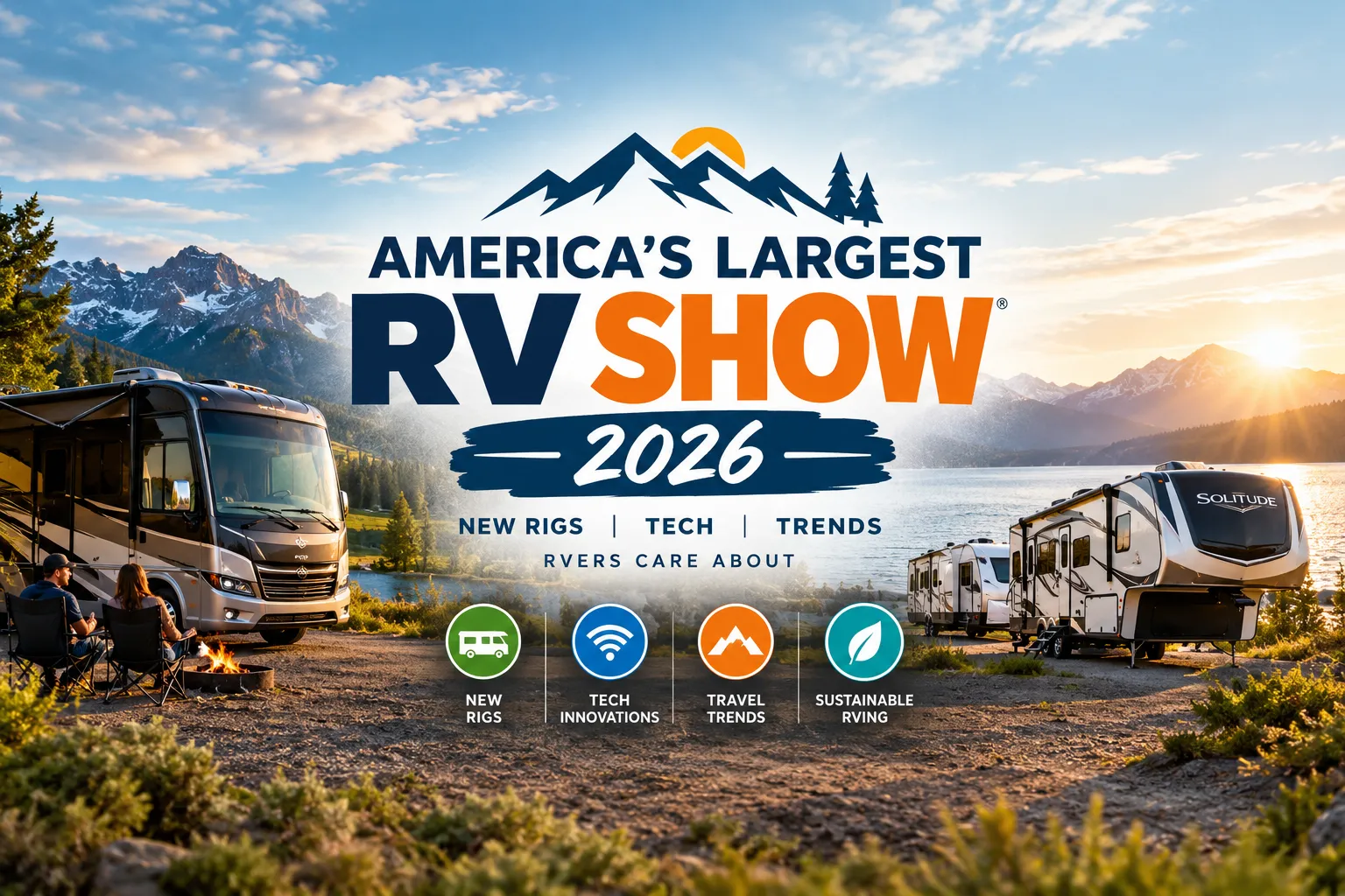 Professional landscape hero image (). Modern design, , , aesthetic. Background imagery relevant to: America’s Largest RV